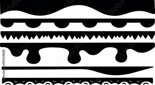 Minimalist vector border with decorative wavy scallop drip zigzag stripe ornaments for craft and design print packaging web apparel stationery