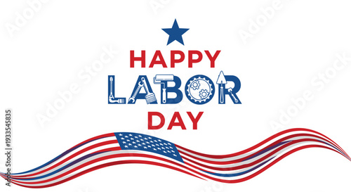 Happy labor day celebration with patriotic theme and waving flag