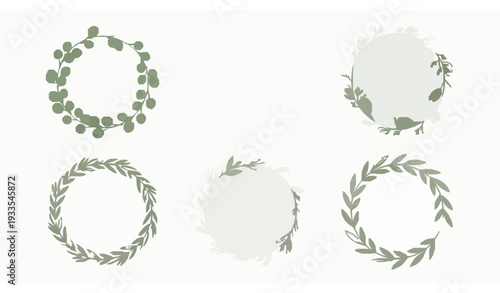 Minimal Greenery Circular Wreath Vector Set for Logo Branding and Invitations