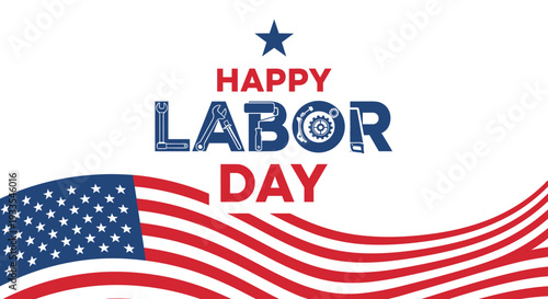 Happy labor day celebration with american flag and patriotic design