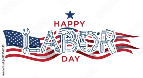 Happy labor day celebration with patriotic american flag design