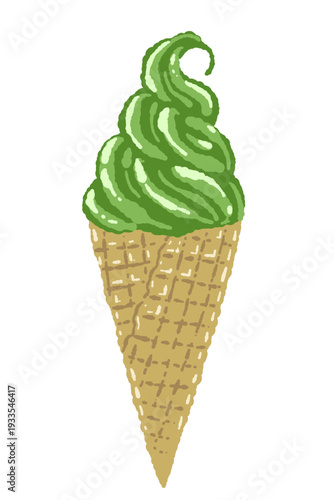 Matcha Soft Serve Ice Cream Illustration