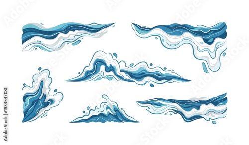 Collection of Blue Wave Illustrations and Designs.
