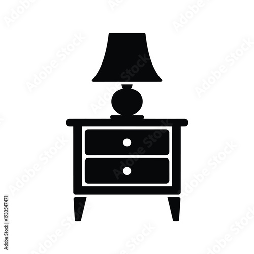 Simple black silhouette of a bedside table with a lamp