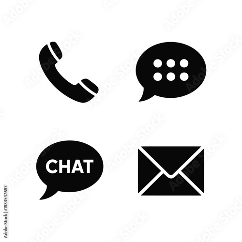 Communication icons depicting phone message chat and email