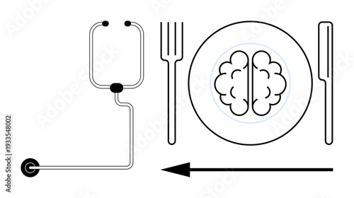 Cognitive health concept. Cognitive health using a brain placed on a plate with a fork, knife, and IV infusion. Cognitive health emphasizing mental nourishment and knowledge enhancement