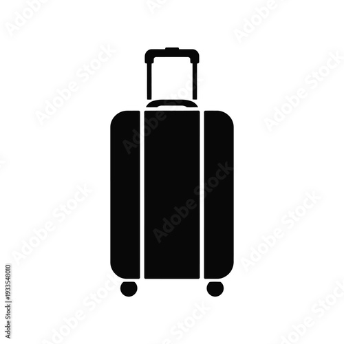 Simple black silhouette of a rolling suitcase with handle and wheels