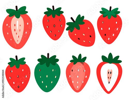Cute Cartoon Strawberry Vector Illustration Set