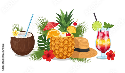 Coconut Pineapple Drinks Summer Refreshments Hat.