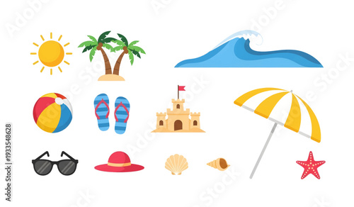 Beach Summer Vacation Icons and Symbols.
