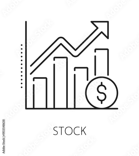 Investment stock, finance line icon or emblem. Finance capital company vector icon, investment fund line symbol. Business investor startup outline sign or pictogram with stock value growth graph