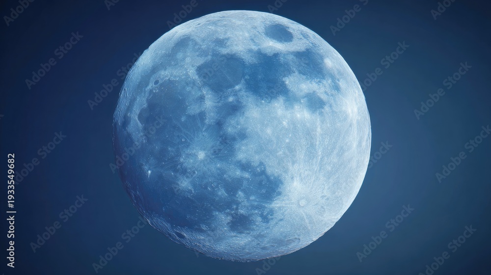 Obraz premium fullmoon. A glowing super moon in the night sky with detailed lunar surface and dark blue gradient. travel magazines, destination branding, designed for outdoor magazines and nature guides.