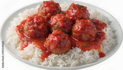 Rice and meat balls red sauce