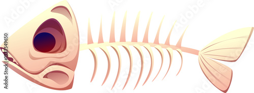 Cartoon fish bone icon, vector isolated skeleton with skull, spine, ribs and tail. Pirate fantasy bone remains sea creature anatomy, object for game asset, spooky ocean underwater skeletal structure