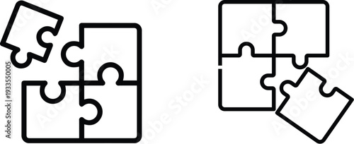 Puzzle piece icon set, jigsaw puzzle parts, connecting jigsaw puzzle, jigsaw puzzle Vector, Puzzle icon set, thin line icons, editable stroke, puzzle game illustration Simple icon puzzle pieces set.