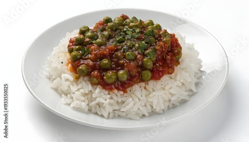 Green peas tomato sauce and white rice
