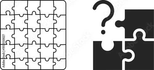 Puzzle piece icon set, jigsaw puzzle parts, connecting jigsaw puzzle, jigsaw puzzle Vector, Puzzle icon set, thin line icons, editable stroke, puzzle game illustration Simple icon puzzle pieces set.