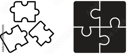 Puzzle piece icon set, jigsaw puzzle parts, connecting jigsaw puzzle, jigsaw puzzle Vector, Puzzle icon set, thin line icons, editable stroke, puzzle game illustration Simple icon puzzle pieces set.
