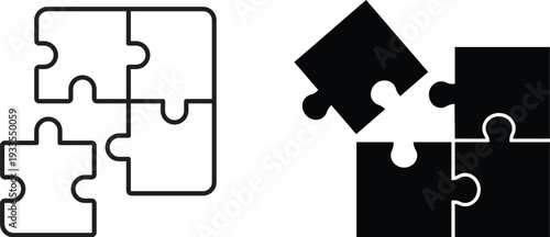 Puzzle piece icon set, jigsaw puzzle parts, connecting jigsaw puzzle, jigsaw puzzle Vector, Puzzle icon set, thin line icons, editable stroke, puzzle game illustration Simple icon puzzle pieces set.