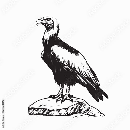 Majestic Bearded Vulture on Rock Vector Design On White Background