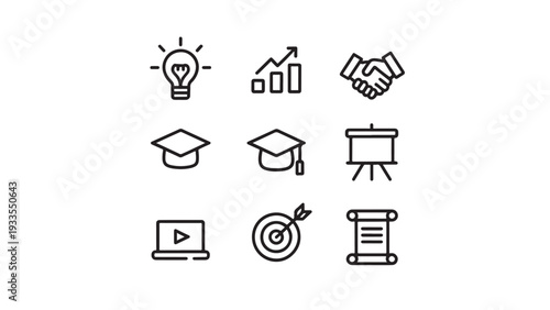   
E-learning icons collection representing online education tools.