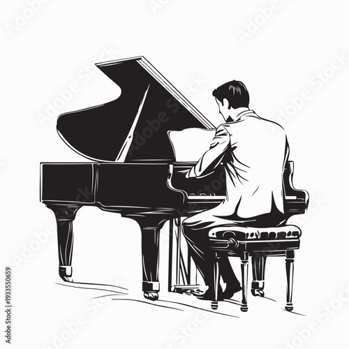 Concert Pianist Performing on Stage Vector Image On White Background