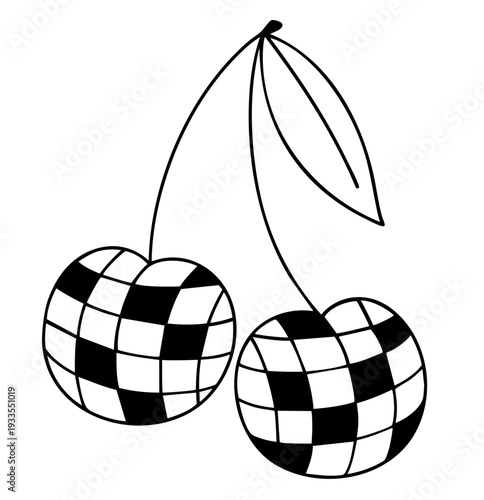 Disco ball cherries — playful retro 70s mirror mosaic fruit, groovy club aesthetic, funky party nightlife