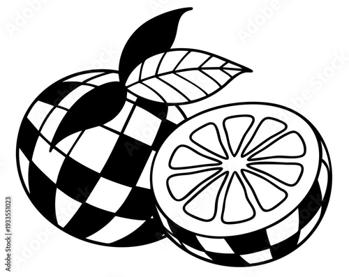 Disco ball citrus orange — funky 70s mirror mosaic fruit, retro party aesthetic, groovy nightclub inspired pop art