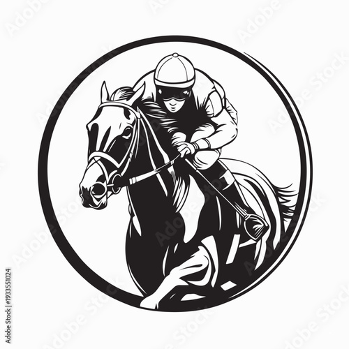 Horse Racing Jockey in Action Vector Sports Illustration On White Background
