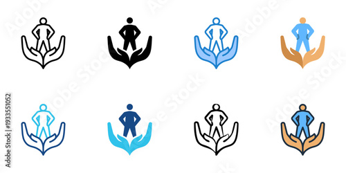 Confidence coaching icons set multiple style collection. Editable stroke 
