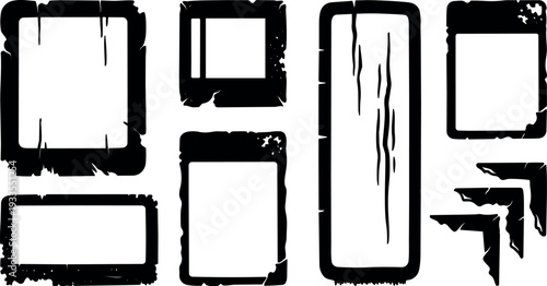 Grunge vector frame set with distressed rectangular borders torn corners varying sizes vertical horizontal high resolution