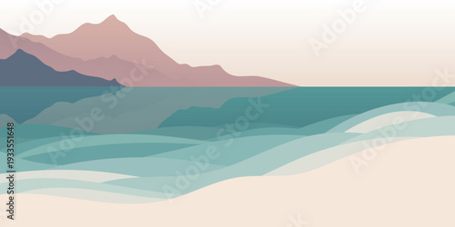 Minimalistic seascape, stylized seashore, vector illustration