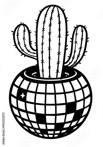 Disco Cactus in Mirror Ball Planter – Western Rodeo Party Decor, Retro Country Night