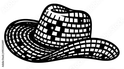 Disco Cowboy Hat with Mirror Ball Pattern, Western Rodeo Night Party Retro 70s Country