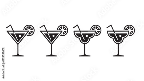 Cocktail glass silhouettes with straws and citrus garnish.