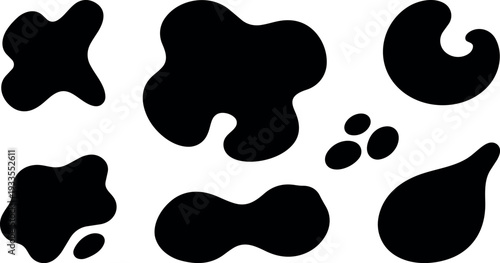 Minimalist flat design close up abstract organic blob shapes ink splat silhouettes isolated on white background vector art simple set