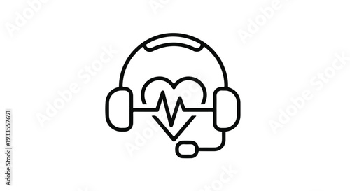 Customer Care and Healthcare Support Concept: Headset with Heart and Pulse Line