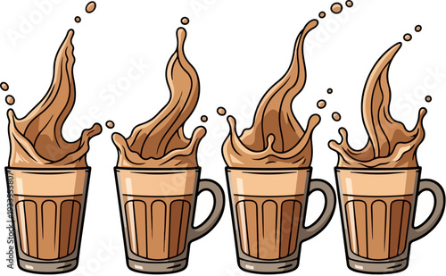 Set of 4 Teh Tarik milk tea splash vector illustrations