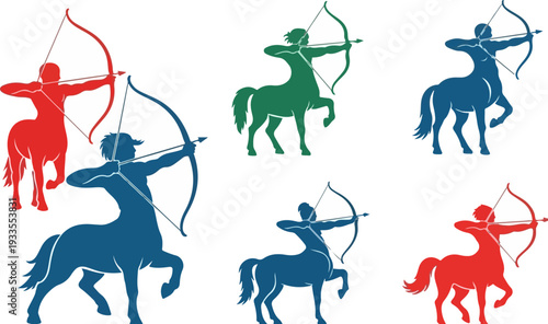 Set of 6 Centaur Archer Silhouettes Vector
