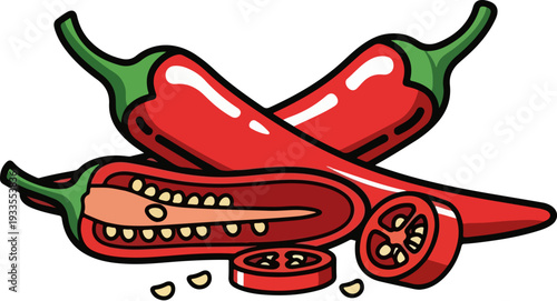 Red Chili Peppers Vector Illustration
