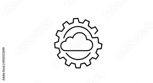 Cloud computing technology gear icon with cogwheel and cloud storage symbol for innovation and data management concept