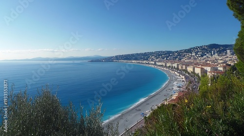 Panoramic view of the baie des anges from nice castle hill, france