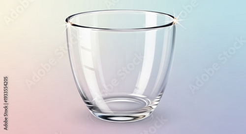 Empty clear glass cup on colorful gradient background for beverage or drink concept