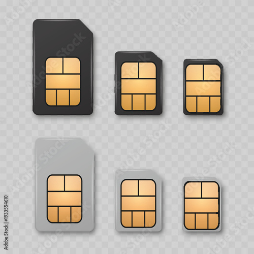 Realistic Mobile SIM Card Mockup Set. Vector