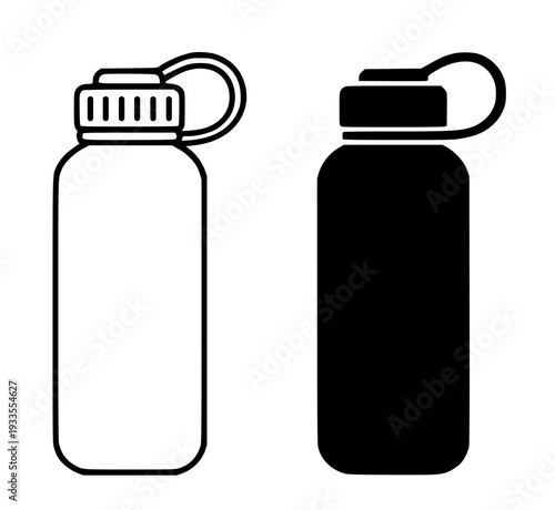 Water bottle illustration, with outline and silhouette design