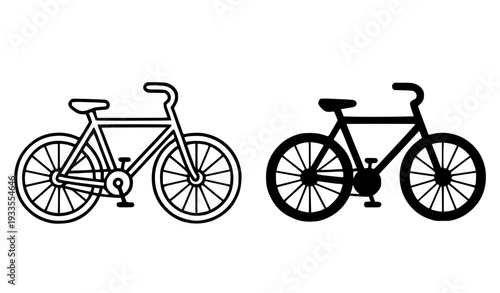 Bicycle illustration, with outline and silhouette design