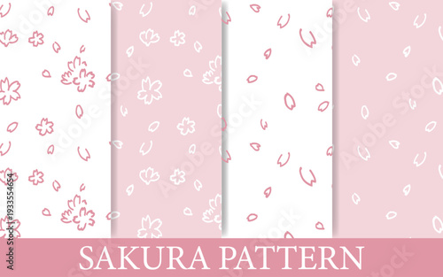 ピンクの手書きの桜の花びらが舞うスウォッチパターンセット