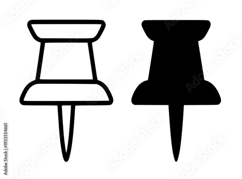 Push pin illustration, with outline and silhouette design