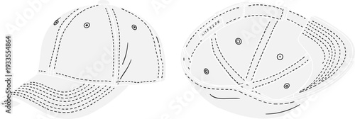 Realistic vector illustration of blank baseball cap front and inside view, white hat template for apparel design, fashion accessory mockup
