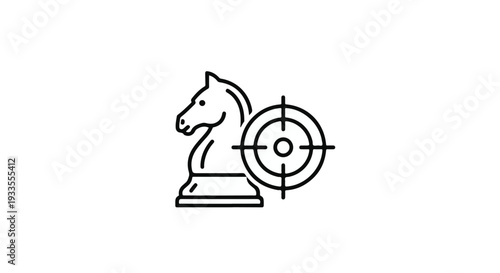 Strategic knight chess piece with target symbol, focus on tactics and strategy in game planning, business and competition concept